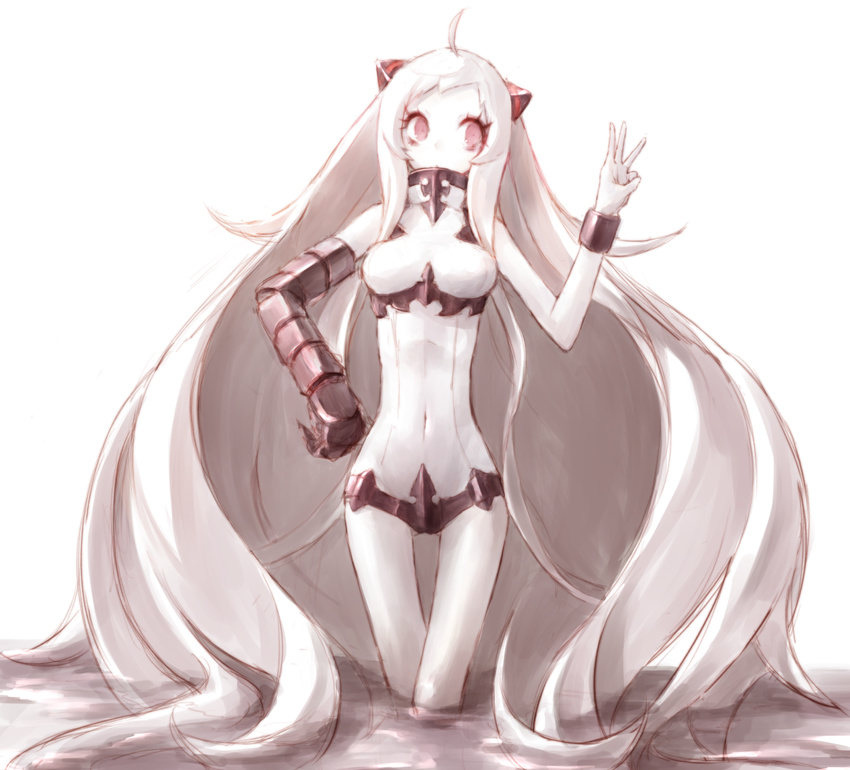 airfield_hime bad_id bad_pixiv_id buran_(kure) horns kantai_collection long_hair pale_skin red_eyes shinkaisei-kan silver_hair sketch solo very_long_hair