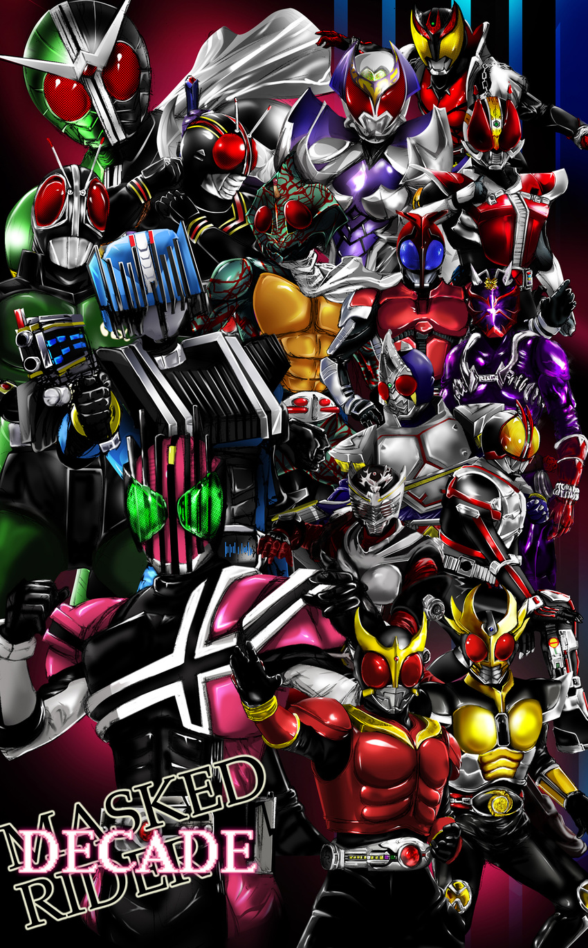 antennae belt everyone highres kamen_rider kamen_rider_555 kamen_rider_agito kamen_rider_agito_(series) kamen_rider_amazon kamen_rider_amazon_(series) kamen_rider_black kamen_rider_black_(series) kamen_rider_black_rx kamen_rider_black_rx_(series) kamen_rider_blade kamen_rider_blade_(series) kamen_rider_dcd kamen_rider_decade kamen_rider_den-o kamen_rider_den-o_(series) kamen_rider_diend kamen_rider_double kamen_rider_faiz kamen_rider_hibiki kamen_rider_hibiki_(series) kamen_rider_kabuto kamen_rider_kabuto_(series) kamen_rider_kiva kamen_rider_kiva_(series) kamen_rider_kivala kamen_rider_kuuga kamen_rider_kuuga_(series) kamen_rider_ryuki kamen_rider_ryuki_(series) kamen_rider_w multiple_boys nof pose scarf