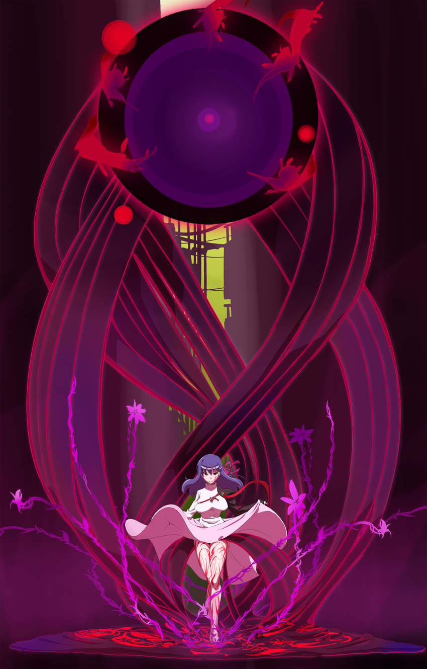 absurdres breasts fate/stay_night fate_(series) highres large_breasts legs matou_sakura natsumi_hajime purple_hair red_eyes smile solo tattoo thighs