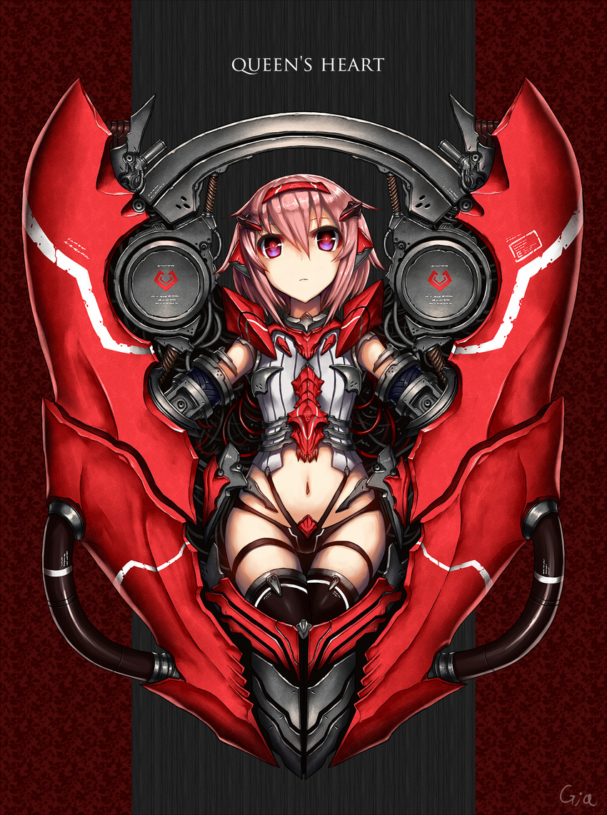 gia highres navel original pink_hair red_eyes short_hair solo