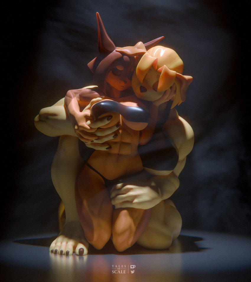 2023 3d_(artwork) 5_toes abs anthro bandeau bird_dog blonde_hair bra breast_fondling breast_play breast_squeeze breasts brown_body brown_fur brown_hair canid canine canis claws clothing digital_media_(artwork) dobermann dog_knight_rpg domestic_dog duo embrace eyes_closed feet female female/female fondling fur golden_retriever hair hand_on_breast hand_on_leg hand_on_thigh hi_res hunting_dog jeane_(ceehaz) kneeling mammal muscular muscular_anthro muscular_female pinscher retriever rory_(ceehaz) tales_of_scale tan_body tan_fur toe_claws toes topwear underwear