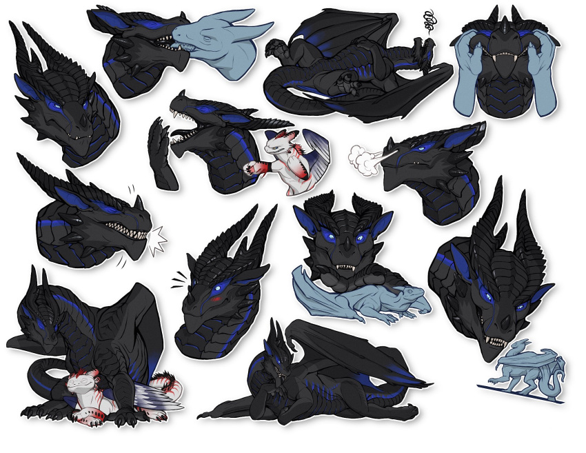 ambiguous_gender blue_body blue_markings blue_wings blush dragon duo eyes_closed feral french_kissing grey_body grey_scales grey_wings hi_res khyaber kissing lying markings membrane_(anatomy) membranous_wings mouth_closed multiple_images mythological_creature mythological_scalie mythology on_back on_side open_mouth quadruped scales scalie simple_background solo white_background wings
