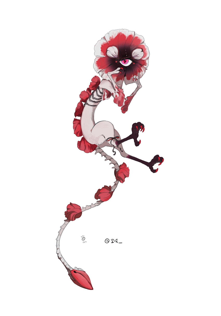 animal_feet creature flower flower_head full_body highres kamikiririp no_humans one-eyed original solo tail tail_flower tail_ornament white_background