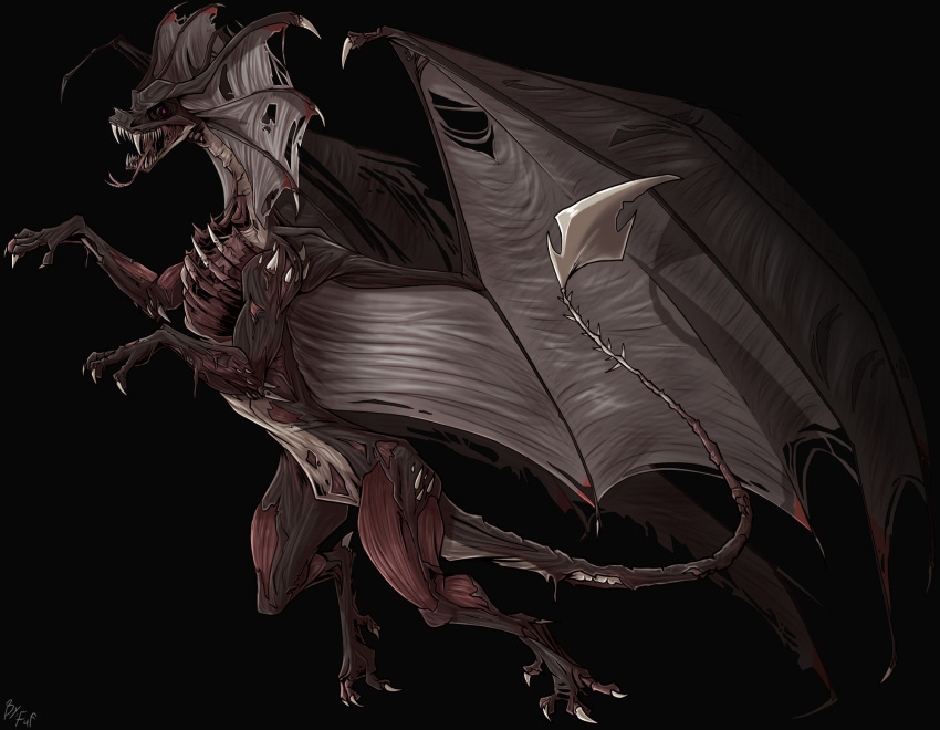 2021 big_wings black_background black_body black_eyes claws cobra dragon exposed_bone exposed_muscle feral forked_tongue fuf hi_res hybrid male membrane_(anatomy) membranous_wings mythological_creature mythological_scalie mythology open_mouth quadruped reptile scalie sharp_teeth simple_background snake snake_hood solo spikes spikes_(anatomy) teeth tongue tongue_out undead wings zombie