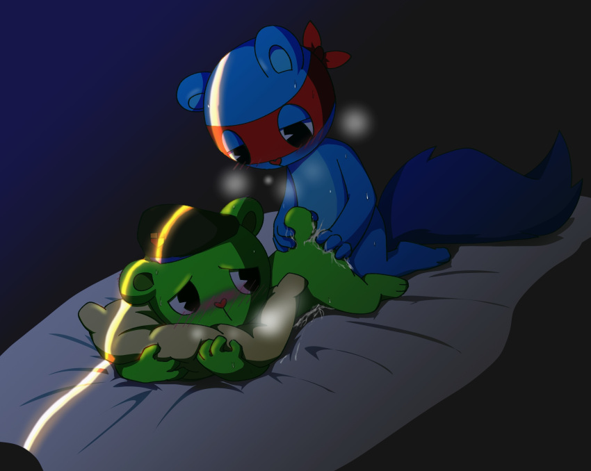 anthro blush bodily_fluids cum duo flippy_(htf) genital_fluids happy_tree_friends hi_res male male/male splendid_(htf) sweat unknown_artist