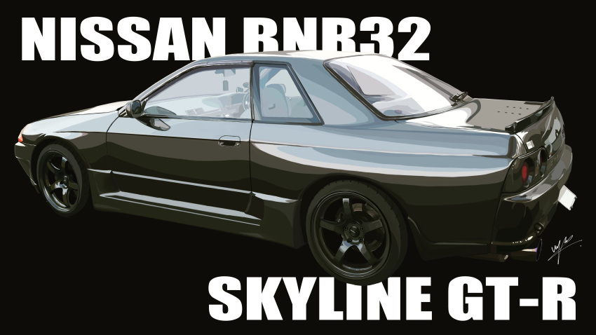 absurdres car from_side highres motor_vehicle nissan nissan_skyline nissan_skyline_gt-r nissan_skyline_r32 no_humans original realistic signature sports_car vehicle_focus vehicle_name waju220