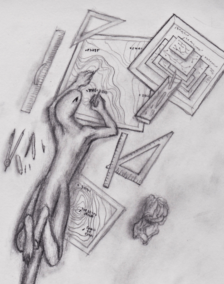 2024 absurd_res cartography crumpled_paper digitigrade dirtypaperjoe drawing graphite_(artwork) hi_res huge_filesize lying lying_on_ground map on_front pencil reptile ruler scalie snake tail traditional_media_(artwork)