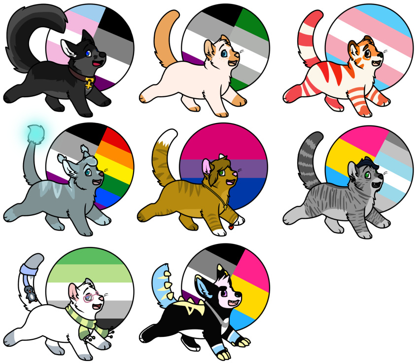 2016 accessory alpha_channel american_shorthair aromantic_pride_colors asexual_pride_colors bisexual_pride_colors black_body black_eyebrows black_fur black_nose black_tongue blue_eyes blue_hair blue_inner_ear blue_markings blue_sclera bracelet brown_body brown_collar brown_ear_tips brown_eyebrows brown_fur brown_hair brown_nose canid canine claws clothing collar collar_tag cross cross_collar_tag cross_necklace demiboy_pride_colors digital_drawing_(artwork) digital_media_(artwork) digitigrade dipstick_ears dipstick_tail domestic_cat ear_markings ear_tuft eyebrows eyelashes eyewear felid feline felis feral feral_with_hair flat_colors freckled_face freckles fur furgonomics glasses glowing glowing_tail grayromantic_pride_colors green_eyes green_scarf grey_body grey_ear_tips grey_fur grey_inner_ear grey_tail_tip grey_tongue hair head_tuft hi_res ice_(icedog_mcmuffin) jewelry lgbt_pride lightning_bolt_marking mammal markings multicolored_ears multiple_images necklace open_mouth open_smile orange_body orange_fur pansexual_pride_colors pantherine pattern_clothing pattern_scarf pawpads pink_eyewear pink_glasses pink_nose pink_tongue pride_colors purple_eyes rainbow_pride_colors raised_tail rectangular_glasses red_body red_fur red_tongue scarf sebdoggo simple_background six-stripe_rainbow_pride_colors smile snout sparkles sparkling_eyes striped_body striped_clothing striped_fur striped_markings striped_scarf striped_tail stripes tail tail_accessory tail_markings tail_tuft tailband tan_inner_ear tan_nose tan_tongue tiger tongue transgender_pride_colors transparent_background tuft wearing_glasses whiskers white_body white_fur white_inner_ear white_tail_tip yellow_claws yellow_ear_tips yellow_markings yellow_spikes yellow_stripes