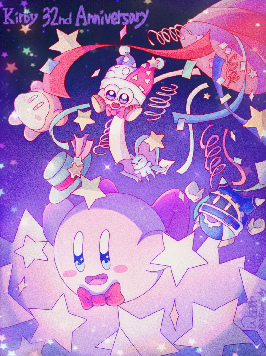 2024 aicuerjudy alien ambiguous_gender anniversary armless big_ears celebration chinchillid clothing confetti elfilin english_text felid fool's_hat group hat headgear headwear hi_res japanese_description kirby kirby_(series) legless magolor mammal marx_(kirby) mouthless nintendo notched_ear purple_text purple_theme restricted_palette rodent signature star star_confettu text waddle_dee waddling_head