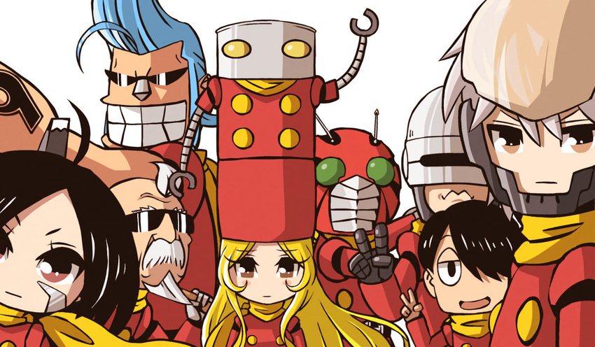 6+boys 60s 70s cosplay crossover cyborg cyborg_009 cyborg_jiichan_g franky gally ginga_tetsudou_999 gunnm kaizou_tokijirou kamen_rider kamen_rider_zx kyuukyoku_choujin_r long_hair maetel mechazawa_shin'ichi metal_gear_(series) metal_gear_solid_4 multiple_boys multiple_crossover multiple_girls oldschool one_piece open_mouth r_tanaka_ichirou raiden robocop robocop_(character) sakigake!!_cromartie_koukou sasaki_sakichi short_hair smile trait_connection