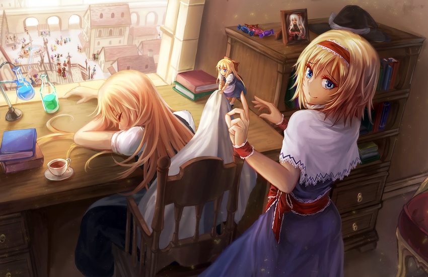 :d alchemy alice_margatroid bat_wings blanket blonde_hair blue_dress blue_eyes book bow candy capelet chair cirno closed_eyes condom cup daiyousei desk doll doll_joints dress food fountain freeze-ex fujiwara_no_mokou hair_bow hairband hakurei_reimu hat hat_removed headwear_removed houjuu_nue imaizumi_kagerou izayoi_sakuya kamishirasawa_keine kazami_yuuka kirisame_marisa komeiji_satori konpaku_youmu lolita_hairband long_hair looking_at_viewer luna_child lunasa_prismriver lyrica_prismriver medicine_melancholy merlin_prismriver multiple_girls onozuka_komachi open_mouth parasol puffy_short_sleeves puffy_sleeves reiuji_utsuho remilia_scarlet rumia saigyouji_yuyuko sash sekibanki shanghai_doll shinki short_sleeves side_ponytail silver_hair sitting sleeping smile stairs star_sapphire sunny_milk teacup touhou touhou_(pc-98) town toyosatomimi_no_miko umbrella usami_sumireko very_long_hair wakasagihime when_you_see_it window wings witch_hat wrist_cuffs yakumo_ran yakumo_yukari