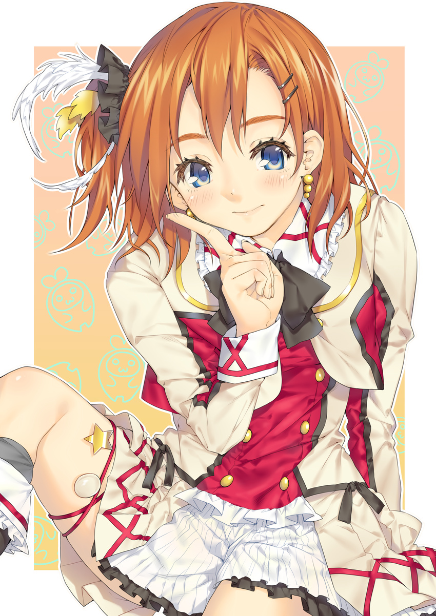 absurdres bad_id bad_pixiv_id blue_eyes blush earrings frills hair_ornament hairclip highres idol jewelry kousaka_honoka love_live! love_live!_school_idol_project one_side_up red_hair ribbon smile solo sore_wa_bokutachi_no_kiseki yana_mori