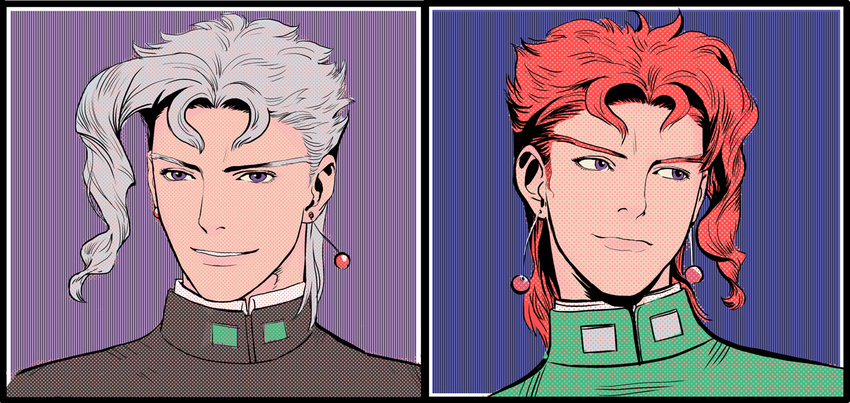 avicy dual_persona gakuran grey_hair jojo_no_kimyou_na_bouken kakyouin_noriaki male_focus multiple_boys palette_swap purple_eyes red_hair school_uniform