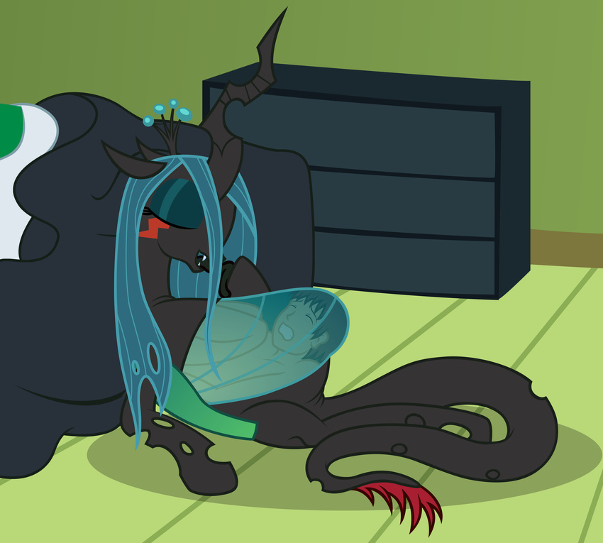 2014 anon badumsquish bed changeling female friendship_is_magic holes horn human male mammal my_little_pony nude queen_chrysalis_(mlp) soft_vore story_in_description tatzleworm tatzlpony tatzlwurm tentacle_tongue tentacles tongue vore