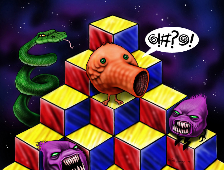 chris_labrenz fangs green_eyes no_humans oldschool q_bert realistic snake tongue yellow_eyes