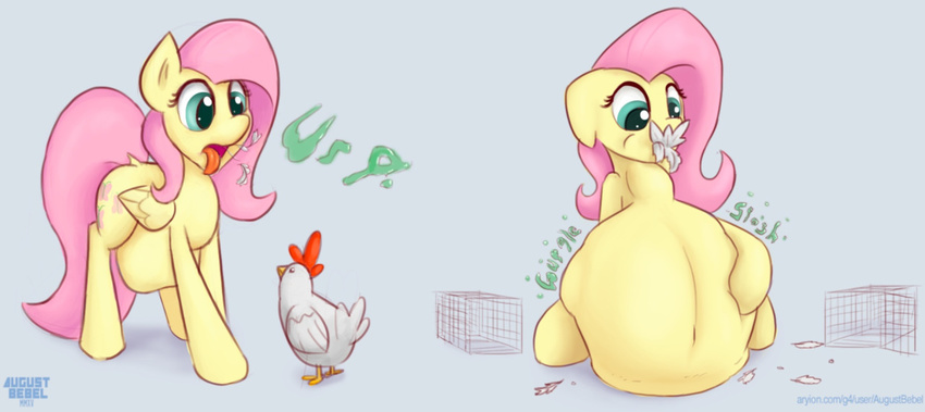 augustbebel avian belly big_belly bird chicken chubby equine female fluttershy_(mlp) friendship_is_magic horse mammal my_little_pony pegasus pony vore wings