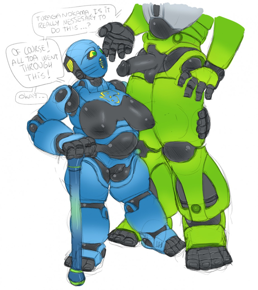 android balls bionicle breasts cane humanoid lego lewa machine mature_female not_furry penis pussy robot roly size_difference tradition turaga_nokama