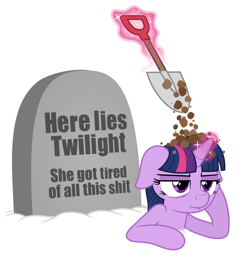 2015 absurd_res buried_alive dialogue english_text equine female friendship_is_magic grave hair hi_res horn mammal my_little_pony purple_eyes purple_hair shovel solo spade text twilight_sparkle_(mlp) unicorn zutheskunk