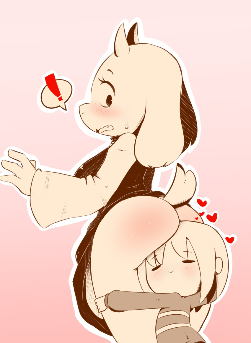 blush butt caprine child female goat hearlesssoul horn human mammal open_mouth protagonist_(undertale) toriel undertale video_games young