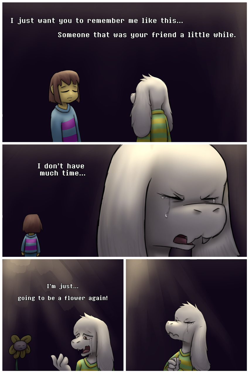 2015 asriel_dreemurr caprine comic crying dialogue english_text flower flowey_the_flower goat human mammal plant protagonist_(undertale) scottfraser tears text undertale video_games