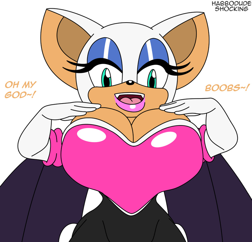 2015 anthro bat big_breasts breasts cleavage clothed clothing english_text female habbodude huge_breasts mammal rouge_the_bat shocking_(artist) solo sonic_(series) text