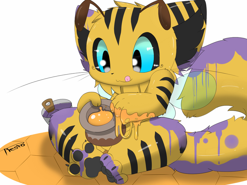 :d bucket cub feline honey jar male mammal presto_(artist) solo tiger wings young