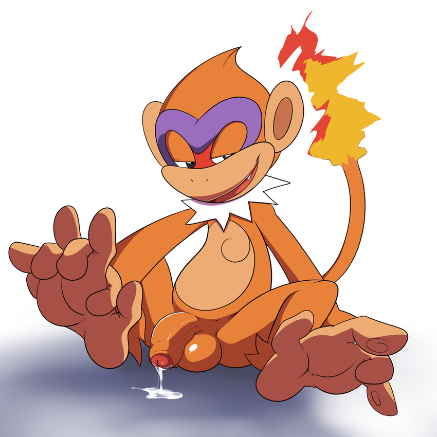 anthro balls barefoot between_toes fire flaccid foot_focus front_view humanoid_penis jerseydevil looking_away male mammal monferno naughty_face nintendo nude partially_retracted_foreskin penis pok&eacute;mon precum precum_string primate sitting solo spread_legs spreading toony uncut video_games