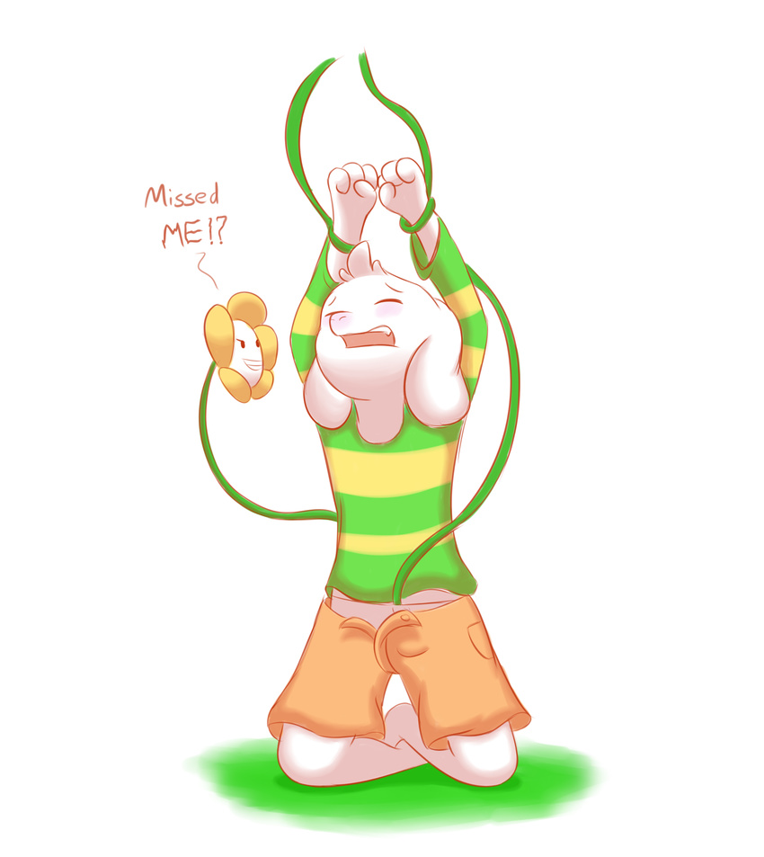 2015 anthro asriel_dreemurr bdsm blush bondage bound caprine cub flowey_the_flower forced fur goat long_ears male mammal monster pancak3 plant rape selfcest sex simple_background smile square_crossover text undertale video_games young