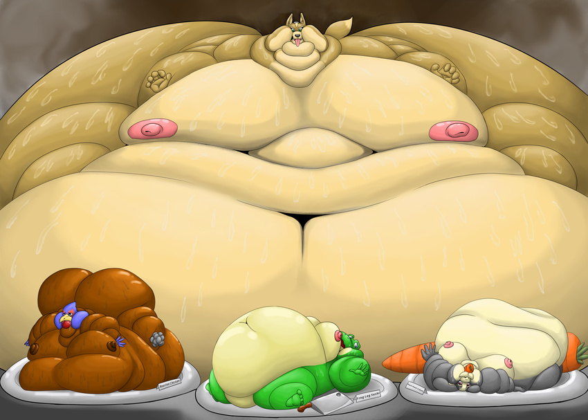 amphibian avian bird canine carrot clever cooked falco_lombardi falcon fart fox fox_mccloud lagomorph mammal moobs nintendo nipples obese overweight peppy_hare plates post_vore rabbit roosted slippy_toad slob star_fox sweat toad video_games vore warehouse wolfgerlion64