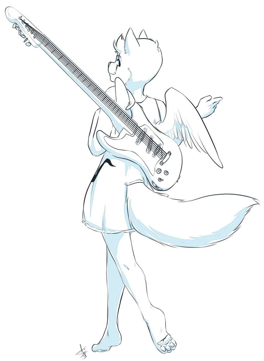 aogami barefoot canine clothed clothing dress female guitar mammal musical_instrument pawpads paws scar solo winged_wolf wings wolf zeetyphlosion