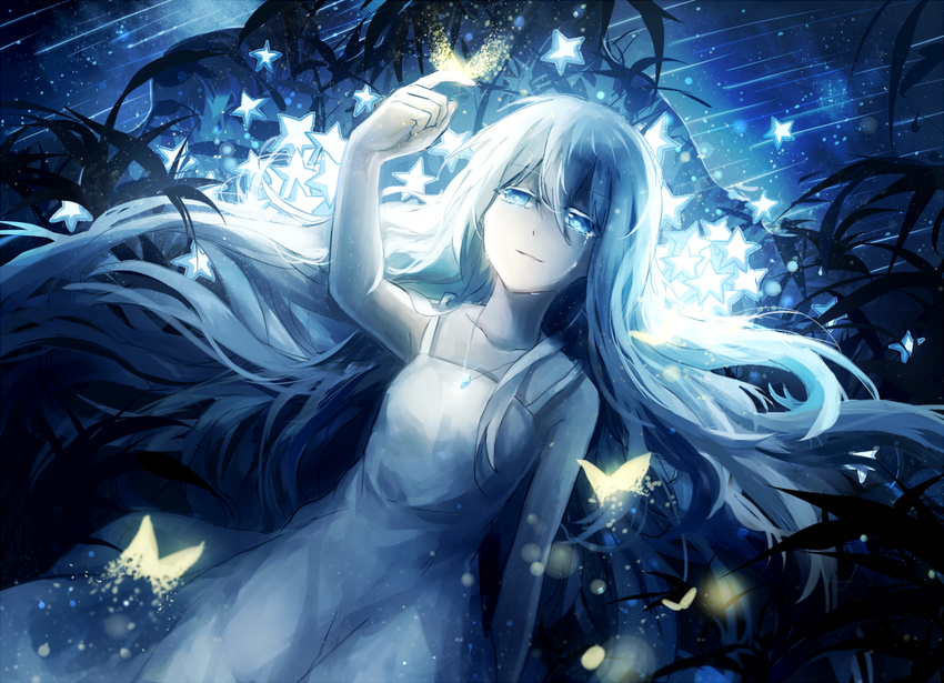 bad_id bad_pixiv_id blue_eyes domik long_hair original silver_hair solo star tears