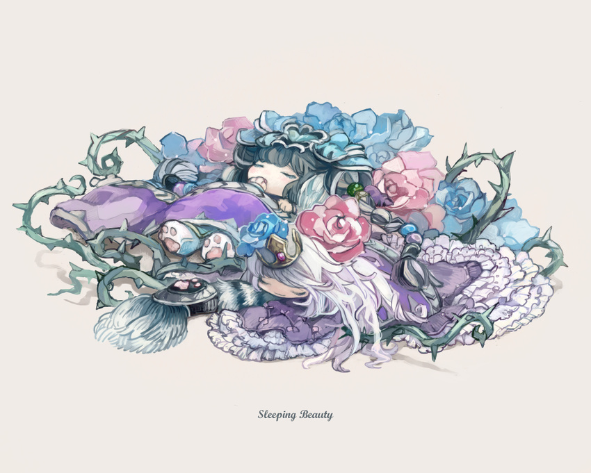 baby bad_id bad_pixiv_id closed_eyes flower haku_(p&amp;d) multiple_girls puzzle_&amp;_dragons sleeping sleeping_beauty_(p&amp;d) thorns wakaba2015