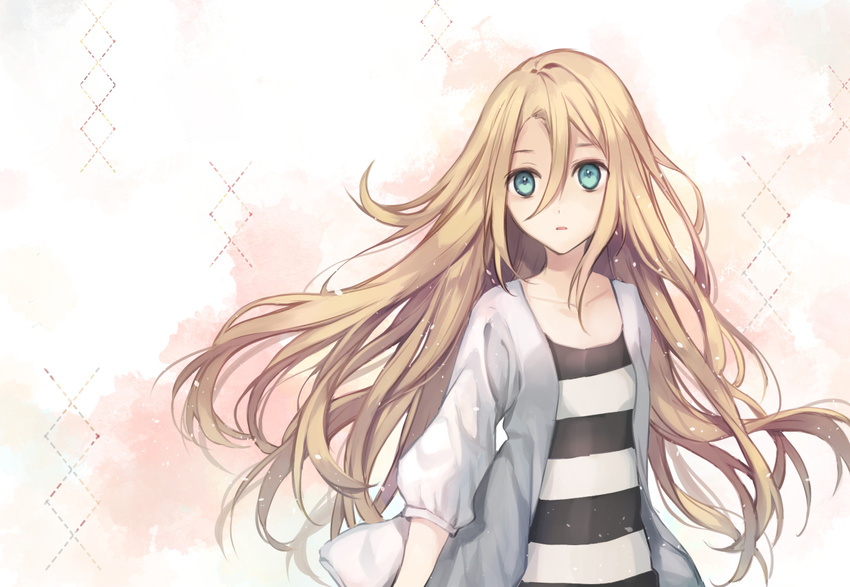 aqua_eyes blonde_hair hanakeda_(hanada_shiwo) long_hair rachel_gardner satsuriku_no_tenshi shirt shorts solo striped striped_shirt