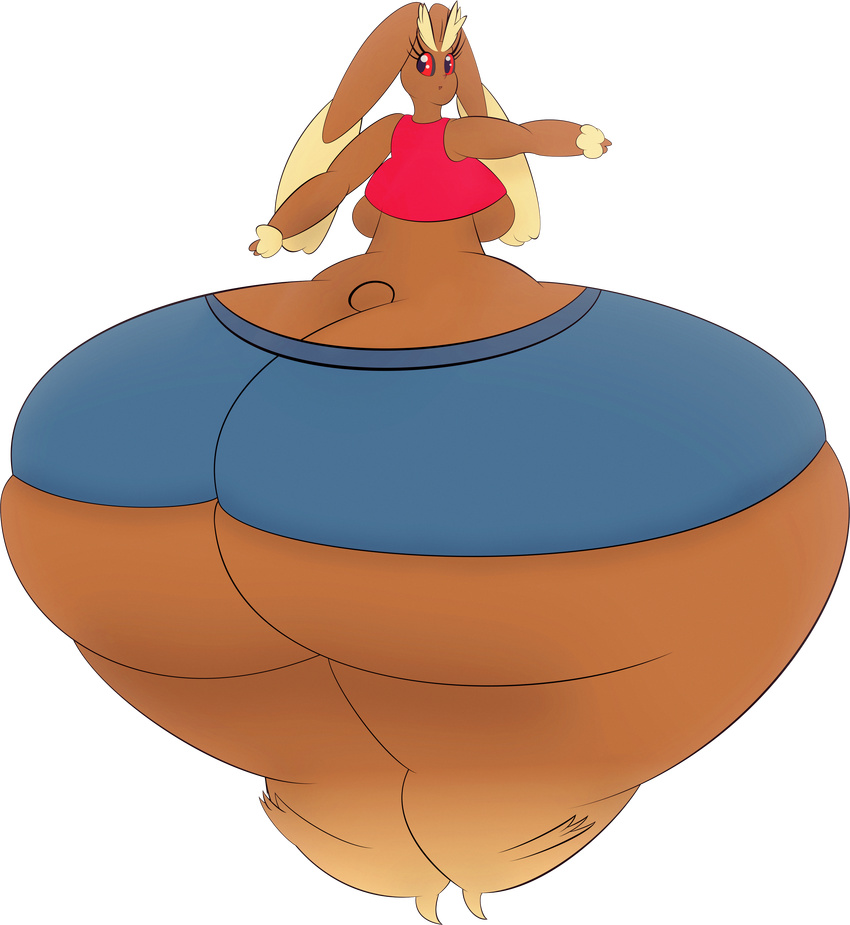 2015 absurd_res anthro big_breasts big_butt black_sclera breasts brown_fur butt clothing female fur gergta hi_res huge_breasts huge_butt hyper hyper_butt kaeetayel lopunny nintendo pok&eacute;mon red_eyes shorts solo tan_fur thick_thighs tight_clothing under_boob video_games wide_hips