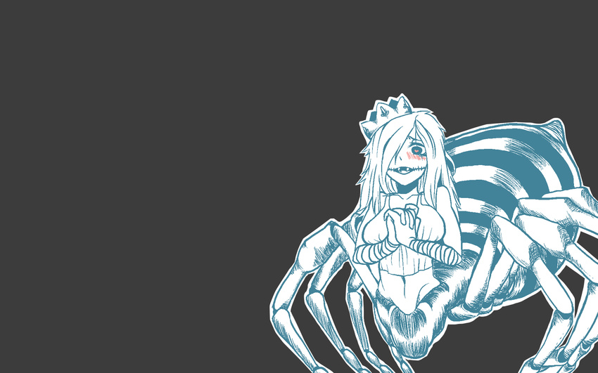 arachnid arthropod blush crown cute fangs female happy heart_pupils j.k._(artist) monster monster_girl open_mouth simple_background solo spider tagme towergirls wallpaper