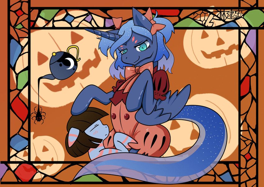 arachnid arthropod cosplay crossover duo earth_pony equine fan_character female feral friendship_is_magic frisk halloween holidays horn horse mammal muffet my_little_pony pony princess_luna_(mlp) pumpkin solo spider teapot undertale video_games winged_unicorn wings xenosaga428