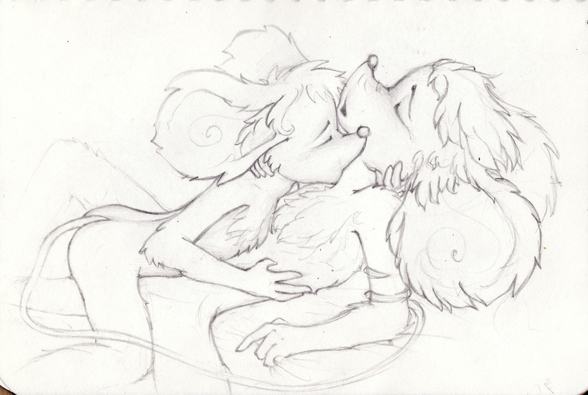 2014 2015 anthro blush butt couple cub cuddling cute duo embrace eyes_closed friendship fur group hair horn kissing love luxor lying male male/male mammal monochrome mouse noxor nude paws relationship rodent romantic simple_background sniffing tender tongue twymouse undressed white_background young