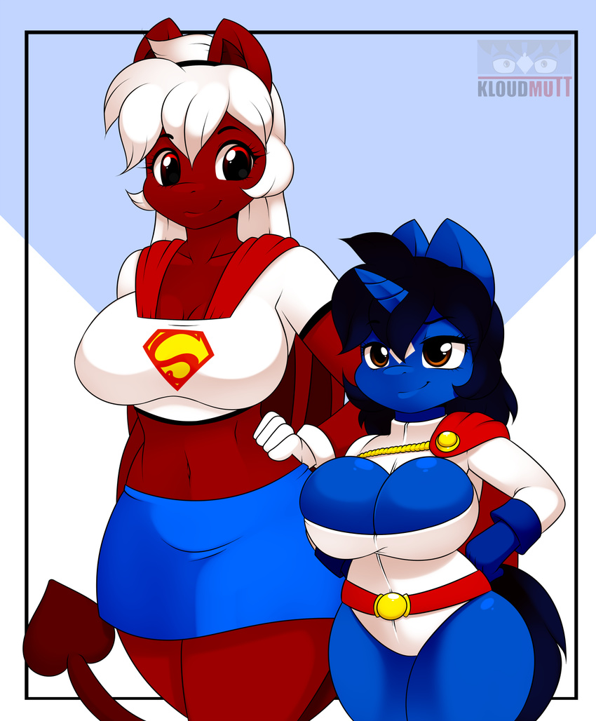2015 anthro big_breasts breasts brown_eyes chilly_pepper cleavage clothed clothing dragon equine fan_character female hair horn horse hybrid klodette kloudmutt mammal my_little_pony pony powergirl supergirl unicorn white_hair