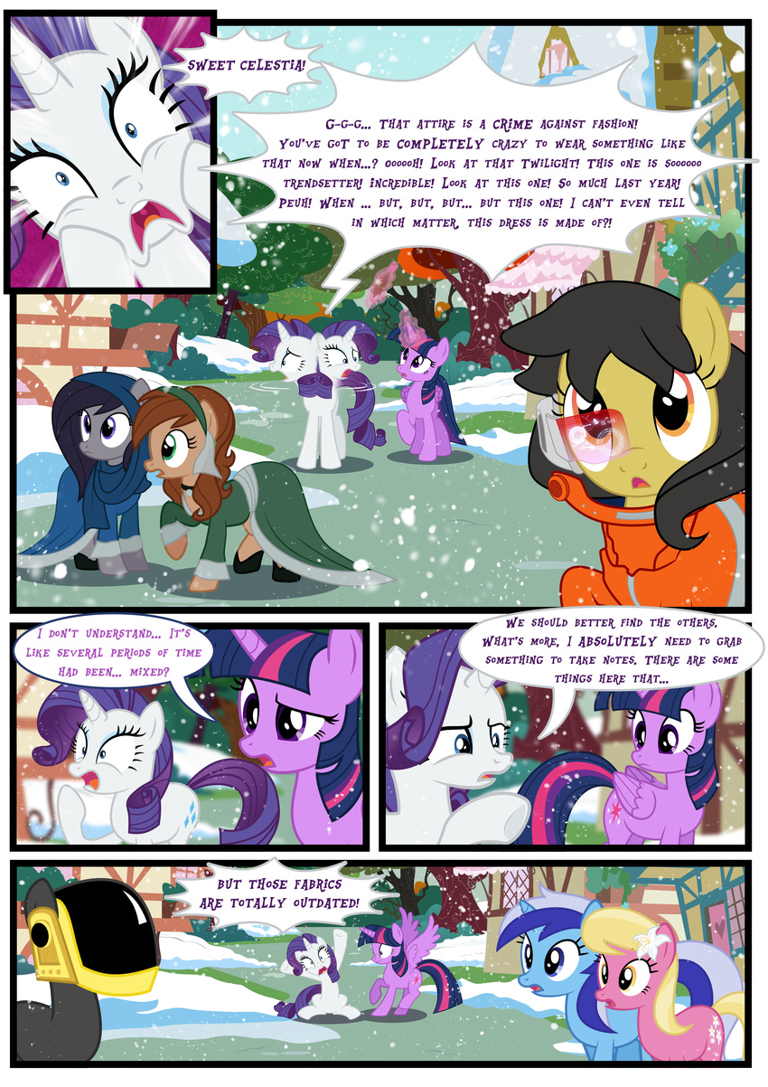 2014 clothing comic daft_punk dialogue dress english_text equine fan_character female friendship_is_magic horn horse lily_(mlp) luke262 mammal minuette_(mlp) my_little_pony pony rarity_(mlp) science_fiction snow snowing text twilight_sparkle_(mlp) unicorn winged_unicorn wings