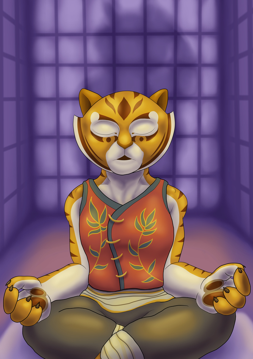 feline female kung_fu_panda mammal master_tigress meditating peaceful sacrificabominat solo tiger