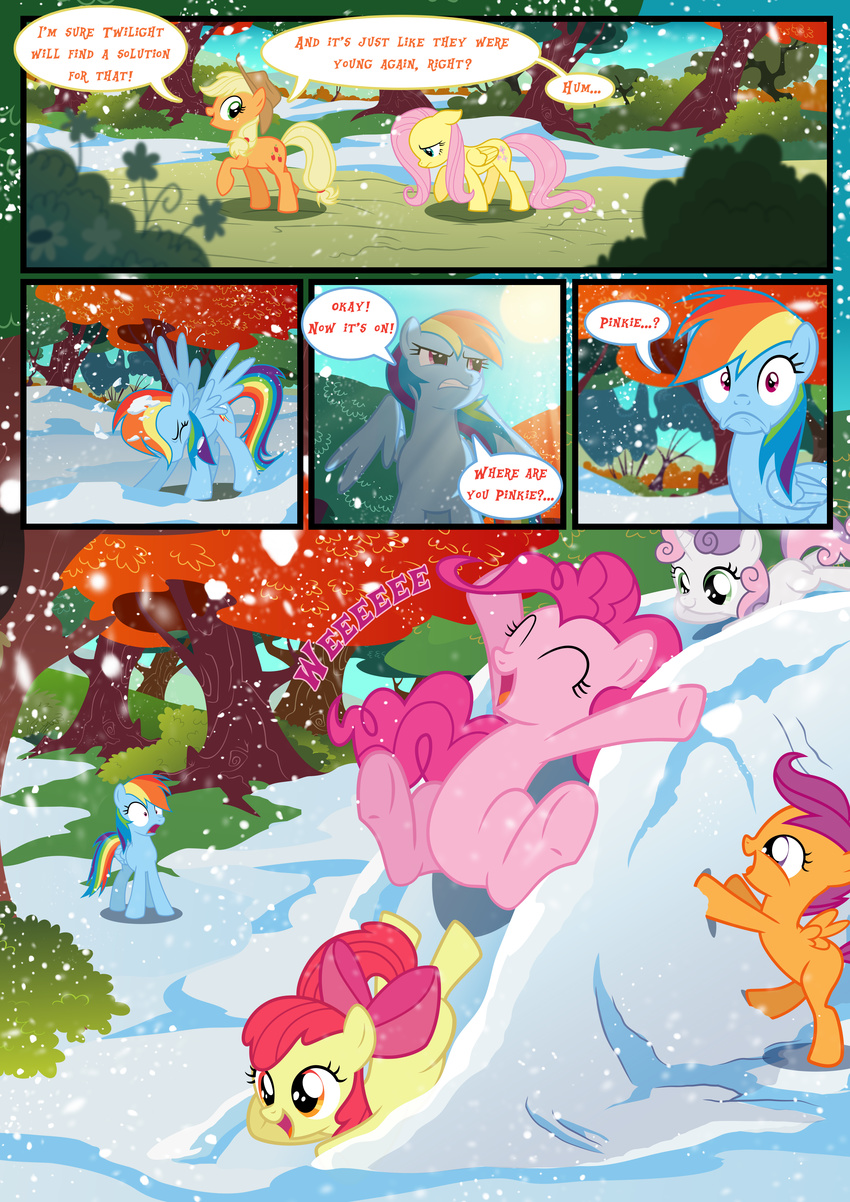 2014 apple_bloom_(mlp) applejack_(mlp) comic dialogue english_text equine female fluttershy_(mlp) friendship_is_magic horse luke262 mammal my_little_pony pegasus pinkie_pie_(mlp) pony scootaloo_(mlp) snow snowing sweetie_belle_(mlp) text wings