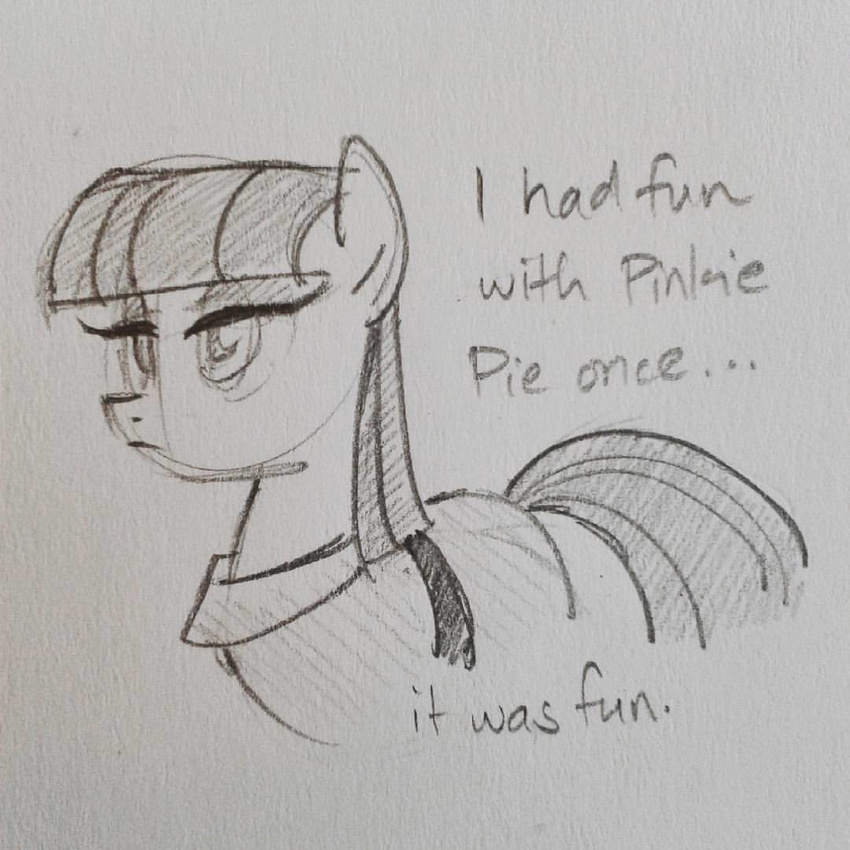 2015 dialogue english_text equine female friendship_is_magic frock horse mammal maud_pie_(mlp) monochrome my_little_pony pony sketch sketchyjackie solo text