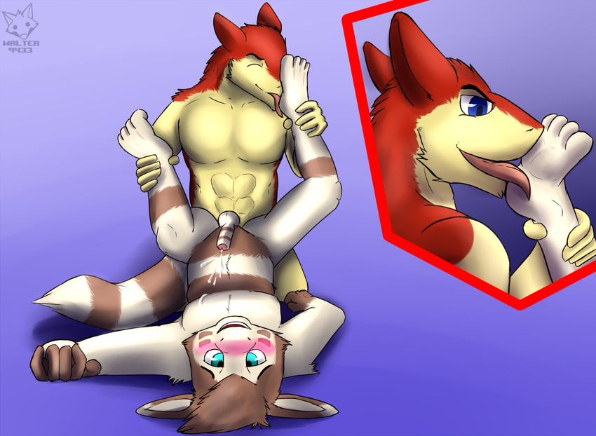 anal anthro blush cub cum cum_on_stomach eon_(typhlosion) erection feet foot_fetish furret male male/male nintendo paws pok&eacute;mon pokefur teenager toes typhlosion video_games walter9433_(artist) young