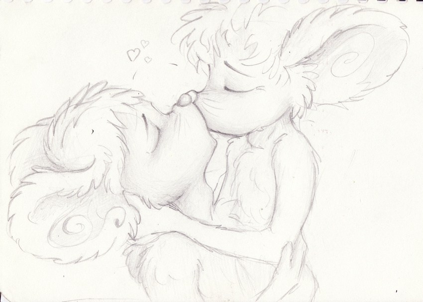 anthro blush couple cuddling cute duo friendship fur hair horn kissing love loveing luxor male male/male mammal monochrome mouse noxor paws relationship rodent romantic simple_background tongue twymouse