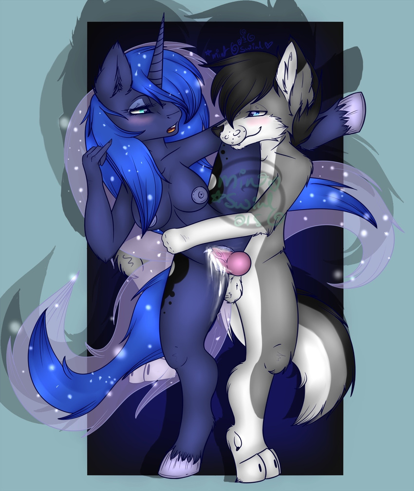 anthro blue_fur blue_hair canine equine female friendship_is_magic fur hair horn luna luna_flint male male/female mammal mint_swirl_(artist) my_little_pony penetration penis princess princess_luna_(mlp) pussy royalty vaginal vaginal_penetration winged_unicorn wings wolf