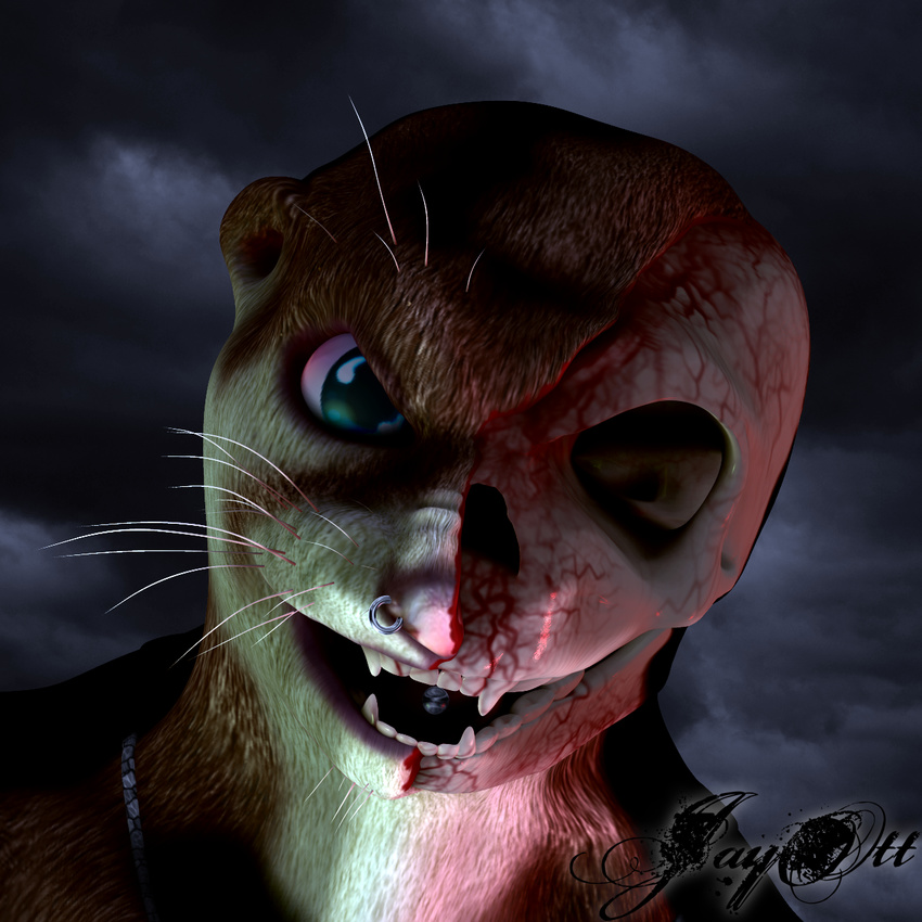 2015 3d anthro blood bone digital_media_(artwork) gore halloween holidays jay jayott looking_at_viewer male mammal mustelid open_mouth ott otter piercing skeleton skull solo teeth tongue zbrush