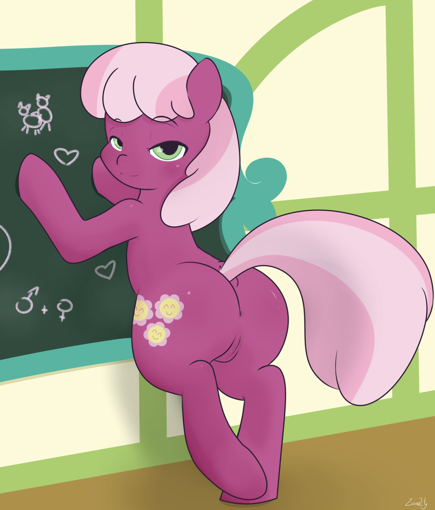 2015 anus bedroom_eyes board butt chalkboard cheerilee_(mlp) classroom cutie_mark earth_pony equine female feral friendship_is_magic green_eyes hair half-closed_eyes horse inside looking_at_viewer mammal multicolored_hair my_little_pony pony pussy smile solo two_tone_hair zoarity