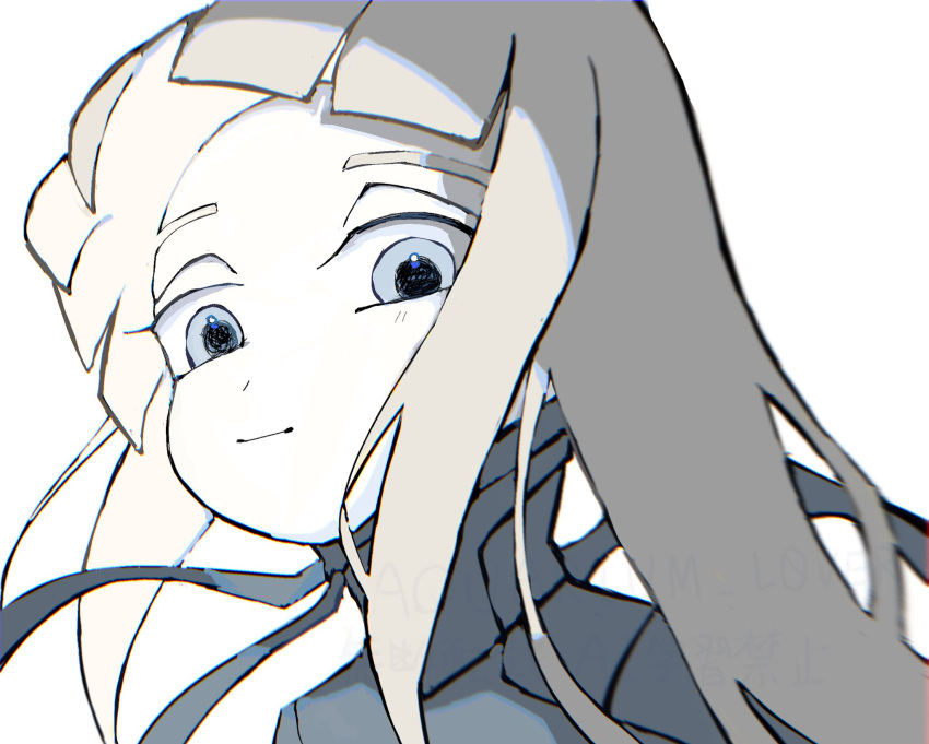 1girl :| aquarium_l0ver blame! blue_eyes cibo closed_mouth from_side highres long_hair looking_at_viewer portrait shadow solo white_background white_hair