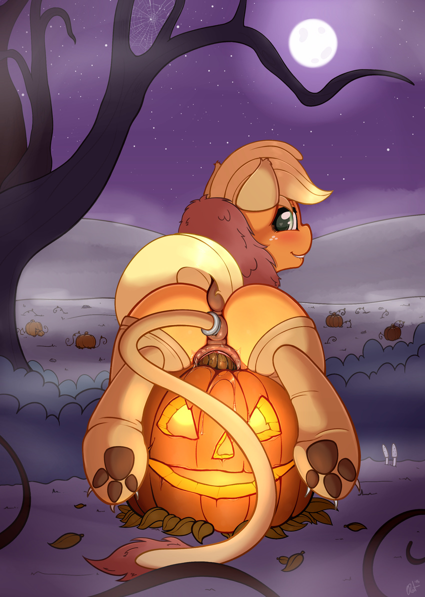 2015 anal anal_penetration anus applejack_(mlp) double_penetration earth_pony equine female feral friendship_is_magic halloween holidays horse mammal my_little_pony penetration pony pumpkin pussy ratofdrawn vaginal vaginal_penetration