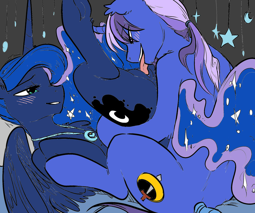 azure_night blue_hair blush color_edit colored cunnilingus duo facial_hair fan_character female friendship_is_magic glo-in-the-dark hair mammal my_little_pony necklace oral princess_luna_(mlp) purple_hair pussy sex vaginal